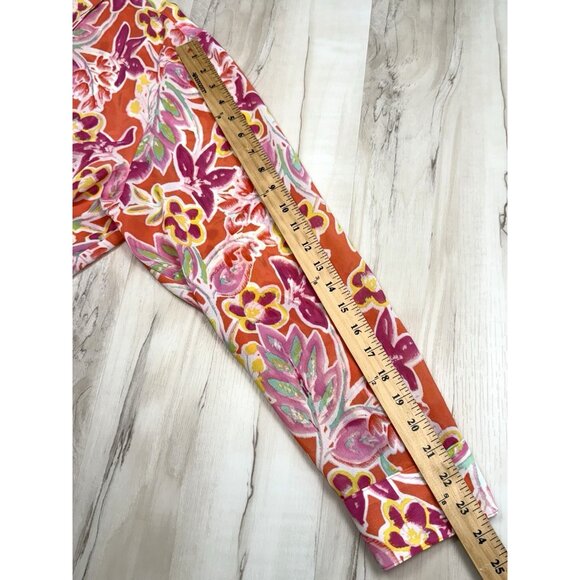 CHAPS Womens 2X Orange/Pink Floral Sheer Silky L/S Button-Up BLOUSE Shirt Bright - Picture 5 of 7